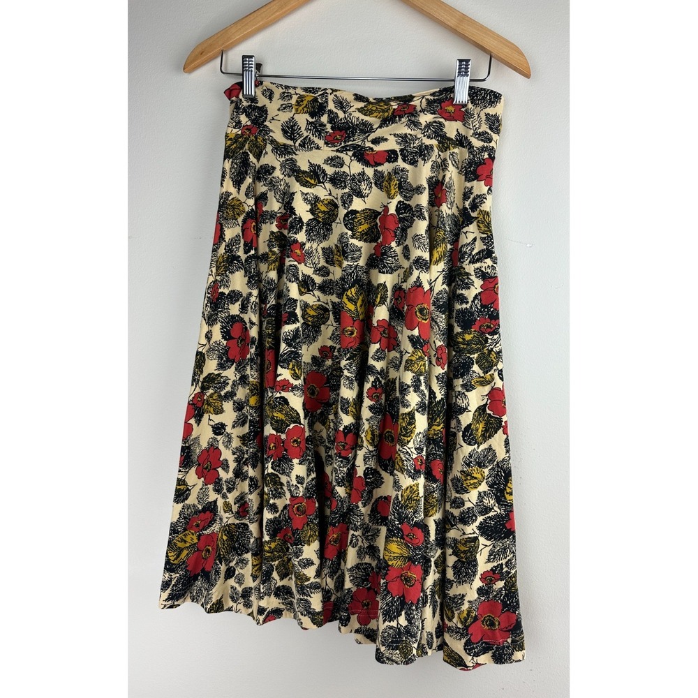 Effies Heart Floral Poppies A Line Circle Skirt Cream Red Pocket Stretch Medium - Picture 10 of 12